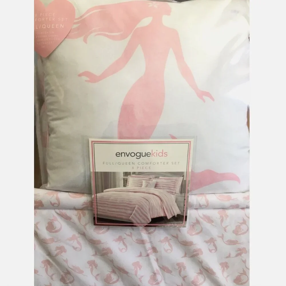 8pc Pink Mermaid Beach Full Queen Comforter Sheet Pillow Bedding Set Envogue Kid